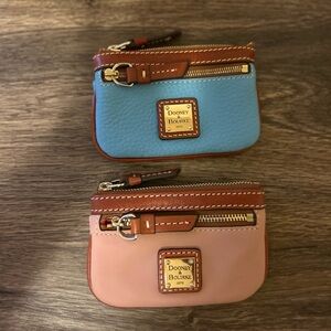 Dooney & Bourke Blue & Blush Leather Coin Pouch with Key Ring Set